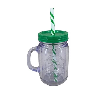 Taza de viaje vaso tarro de masón Aladdin transparente de 16 oz pajita verde y mango tapa verde  Foto 1 de 4