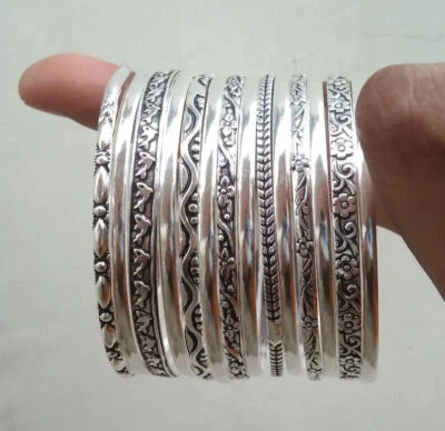 14 Set Of Silver Bangles Solid 925 Silver Handmade Stackable Women Bangle - Image 1 of 4