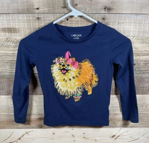 Cherokee Girls S/P (6-6x) Chow Dog Bow Shirt Blue Long Sleeve Cotton Casual Top - Picture 1 of 3