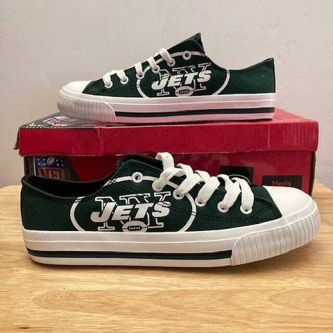 NEW YORK JETS Green/White FOCO NFL "Low Top Sneakers" Shoes (Men's Size 9) Cover