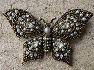 ART Arthur Pepper Jewel pearl Butterfly Brooch Signed Vintage Jewelry - Picture 1 of 10