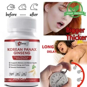 Korean Ginseng Capsules 1600mg Clean Natural Red Panax Powder Eco-friendly Vegan - Picture 1 of 11