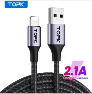 Topk Heavy Duty Braided For iPhone Charger Cable USB Charging Lead Data Sync 2m - Picture 1 of 7