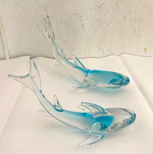 Pair of FM Konstglas ART GLASS SHARK SCULPTURES Large Sizes and RARE - Picture 1 of 18