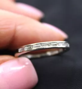 The Devotion VRAI Lab Created Baguette Diamond Band in Platinum Sz 8.25 - Picture 1 of 15
