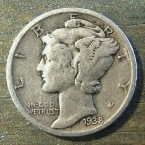 1938 S Mercury Dime circulated 90% Silver Very Good VG - Picture 1 of 2