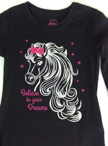 Faded Glory girl Black Pink Silver Long Sleeve Top BeLiEvE Pink bow  XS (4-5) - Picture 1 of 7