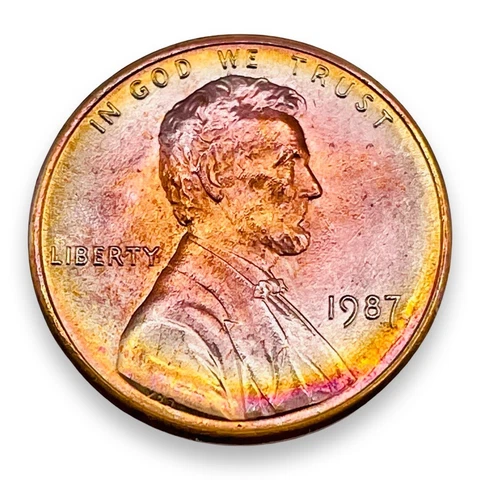 1987 US Lincoln Memorial Penny Beautiful Rainbow Album Toned - AU #RTN04 Cover
