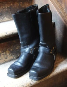 Stivali da snoot vintage doppia H in pelle nera/moto/imbracatura/lavoro/uomo 8D - Foto 1 di 14