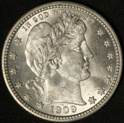 1909 25c Barber Quarter - Great Luster - Free Shipping USA - Image 1 of 3