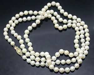 IMPRESCINDIBLE!! ELEGANTE COLLAR LARGO BROCHE ORO 14K PERLAS GENUINAS 6MM 34" - Imagen 1 de 5