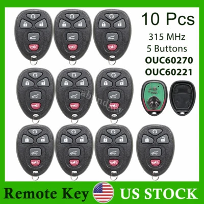 10x Mando a distancia Llavero 5 botones para Chevy Tahoe 2007 2008 2009 2010 2011 2012 2013 Foto 1 de 4