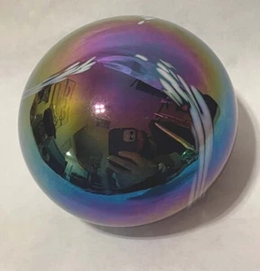 GES Glass Eye Studio 1983 Purple Iridescent Multicolor Paperweight Signed MSH - Picture 1 of 6
