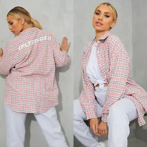 OVERSIZED PINK CHECK SHIRT / SIZE 6 (maternity) - Picture 1 of 5