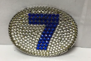 Lucky #7 JEWEL Bling Longhorn Buckle  BLUE  Jeweled Bling EUC!   - Picture 1 of 9