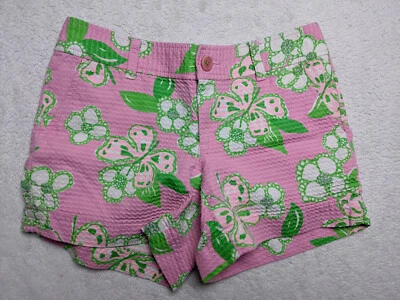 Pantalones Cortos Lilly Pulitzer Mujer 2 Rosa Flor Mariposa Seersucker Tiro Bajo Foto 1 de 4