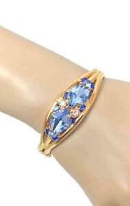 Light Blue Austrian Crystal Gold Tone Retired Bangle Bracelet Signed By Sorrelli