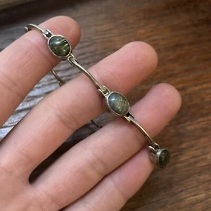 925 Sterling silver Link oval green stone Vintage bracelet - Picture 1 of 9