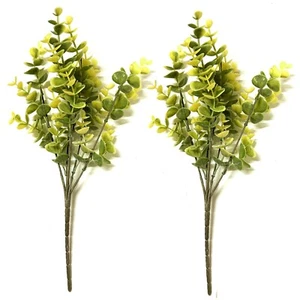 Set of 2 Yellow Green Artificial Faux Eucalyptus Bushes 33cm - Faux Foliage - Picture 1 of 4