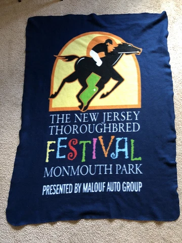 Monmouth Park Race Track Blanket New/Never Used in Package (dark blue) Cover