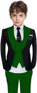 Boys 3 Piece Suit Formal Wedding Prom Party Tuxedo Suits for Boys Vest Jacket - Picture 1 of 34