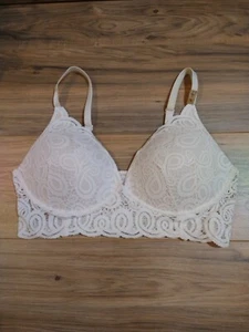 Victoria Secret Bra Ivory Crochet Lace Padded Pink Lined Cups Push Up XL NWT - Picture 1 of 10