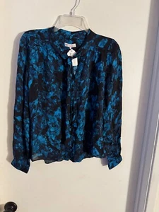 Women " Parker"teal/black long sleeve, semi sheer, pull over top w/ ties.Size XS - Picture 1 of 2