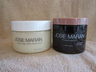 Exfoliante corporal Josie Maran 18 oz + mantequilla de aceite de argán batida 13,5 oz juego de albaricoque vainilla Foto 1 de 4