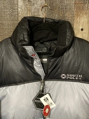 Chaqueta acolchada Southpole vintage con capucha para hombre XL gris y negra pluma de pato Y2K Foto 1 de 4