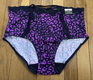 Plus Size 14/16 Lane Bryant Cacique Lace Trim Full Brief Panty Navy Pink Leopard - Picture 1 of 7