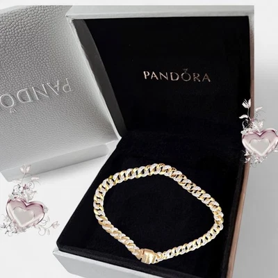 Pulsera Pandora Timeless Dos Tonos Pavé Cadena Cubana #564229C01 VENDEDOR DE EE. UU. Foto 1 de 4