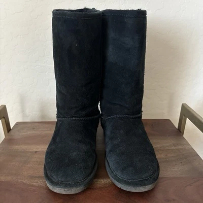 Bearpaw Boots Womens 9 Emma Tall Pull On Shearling Winter Boot Black Suede Flats - Image 1 of 4