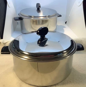 2 VINTAGE EKCO SAUCE STOCK PANS POTS 4 1/2 & 6 QUART WITH LIDS #376 3 PLY SS USA - Picture 1 of 13