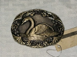 Vintage Award Design Medals Inc Solid Brass Swan Floral Belt Buckle Numbered  - Picture 1 of 4