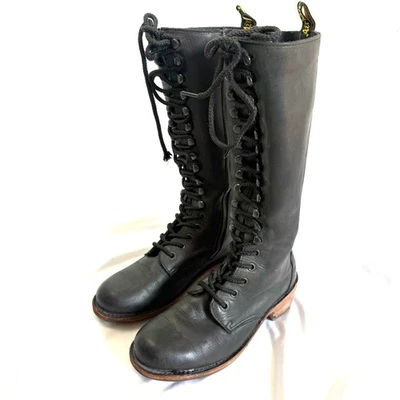 Dr. Doc Martens Boots Womens Knee High Combat 17 Eye Leather Lace Up Black 7.5 - Image 1 of 4