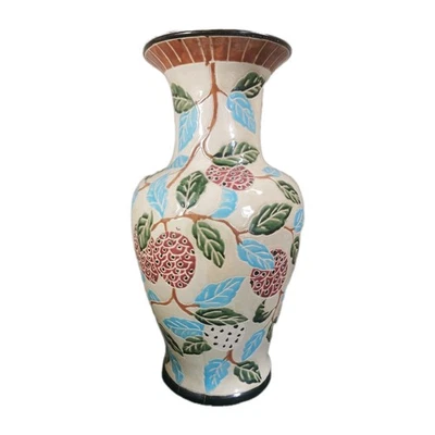 Large Vase Display Plants Fruits & Leaves Beige Green Teal *50cm CB14 - Image 1 of 4