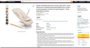 Stokke Yoga Baby Bouncer & Swing, Light Sand New - Picture 1 of 16