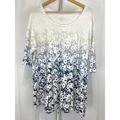 Top túnica manga ballet J. JILL PureJill ombre floral blanco gris azul 2X Plus Foto 1 de 4