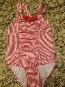 Girls 4t Cat & Jack Swimsuit One Piece Cute Red White Stripe Beach Pool Party - Picture 1 of 8