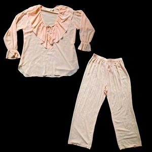 Vintage Victorias Secret Pink Ruffle Pajama Set Sleep Shirt Pant Gown Gold Label - Picture 1 of 9