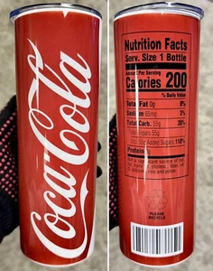 * COCA-COLA POP COKE SODA CAN DRINK 20 OZ STAINLESS STEEL TUMBLER CUP +LID/STRAW - Picture 1 of 8