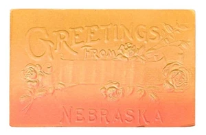 Greetings from Nebraska • Embossed with Orange Ombre • Unposted Undivided - Picture 1 of 2
