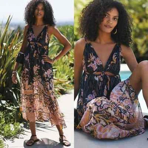 NWT Anthropologie Maxi Dress Cutout Strappy Coverup Beach Vacation Black Large - Picture 1 of 10