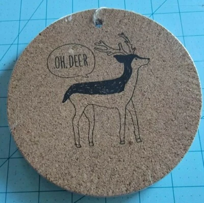 Daiso Brand: 6.3 Inch Round Cork "Oh Deer" Pot Stand - Brand New & Free Shipping - Image 1 of 4