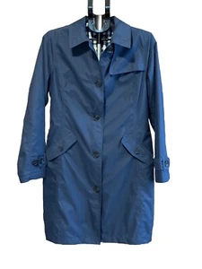 WOMENS LANDS END Med 10-12 BLUE Button Belted Softshell Trench Rain Jacket Coat - Picture 1 of 5