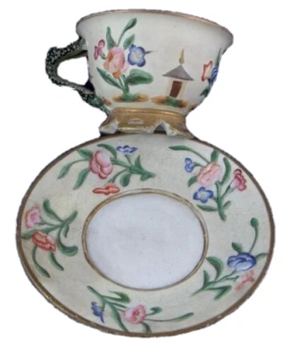 Antique 19thC French Biscuit Porcelain Relief Scene Cup & Saucer Porzellan Tasse - Image 1 of 4