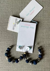Blue Illusion Kantha Indigo Hoop Earrings - Brand New with Tags - RRP $49.99 - Picture 1 of 7