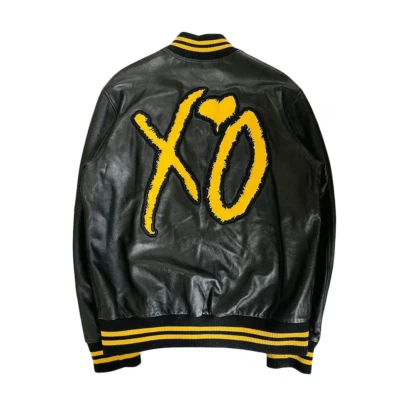 The Weeknd XO Black & Yellow Unisex Genuine Leather Varsity Jacket - Image 1 of 4