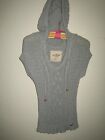 Hollister Womens Sz X-Small Xs Gray Cable Knit Chunky Hoodie Cap Sleeve Sweater