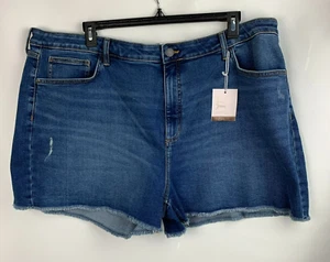 LC Lauren Conrad Shorts Blue Denim High Rise Cut Off Pockets Zip Size 24W NEW - Picture 1 of 10